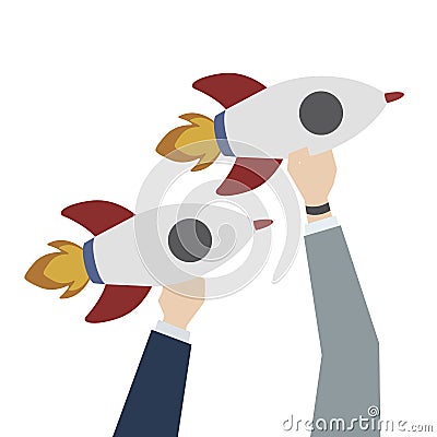 Illustration of launching business rockets Stock Photo