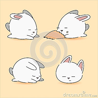 Illustration of lazy bunny expression, rabbit lazy lay on ground, rabbit eat snack flat vector illustration Vector Illustration