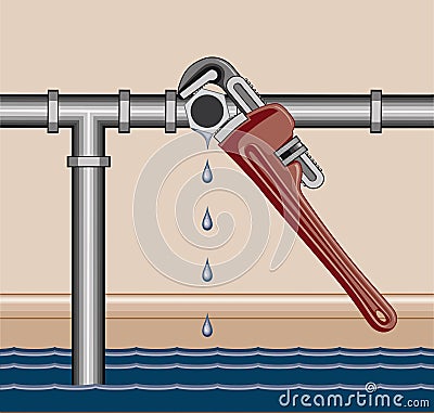 Leaking Pipe Repair Vector Illustration