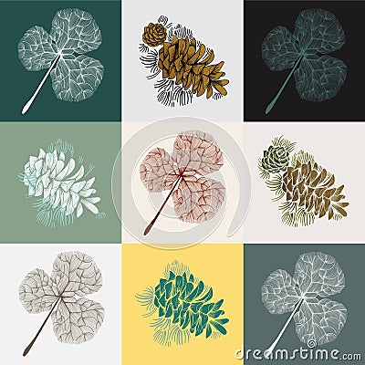 Illustration of leaves and pinecones Stock Photo