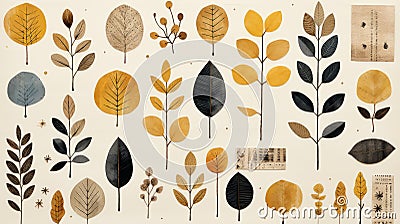 an illustration of leaves in various shades of brown yellow and black Cartoon Illustration