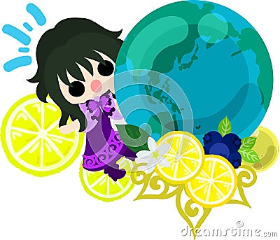 The illustration of lemons and girls Vector Illustration