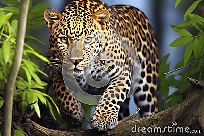 Leopard (Panthera pardus) on a tree Cartoon Illustration