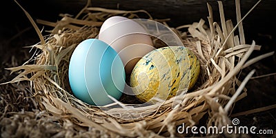 Light Colored Easter Eggs in a Nest Cartoon Illustration