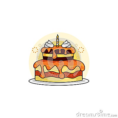 Illustration of a light orange birthday cake with melted jam Vector Illustration
