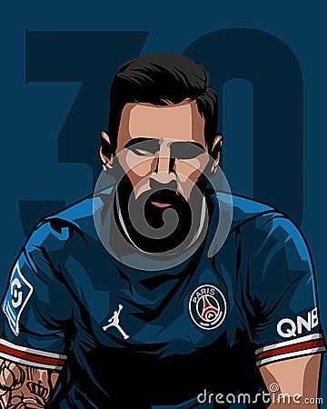 Illustration Lionel Messi, the new PSG Editorial Stock Photo