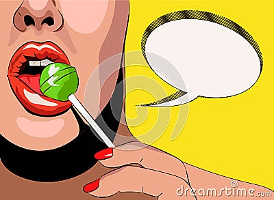 Illustration of lips and chupa chups with speechbubble Vector Illustration