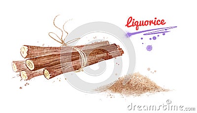 Illustration of Liquorice sticks and powder Cartoon Illustration