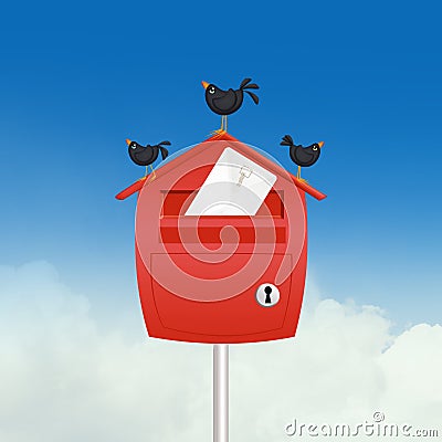 Little birds on the mailbox Stock Photo