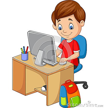 Little boy with personal computer Vector Illustration