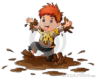 Little boy playing in the mud Vector Illustration