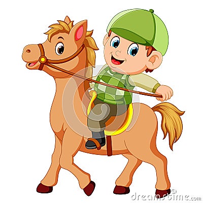 Little boy riding a pony horse Vector Illustration