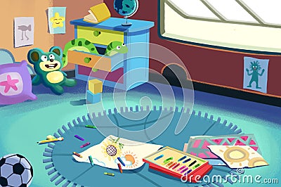 Illustration: Little Painter's Room. Stock Photo