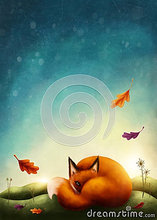 Illustration of a little red fox Stock Photo