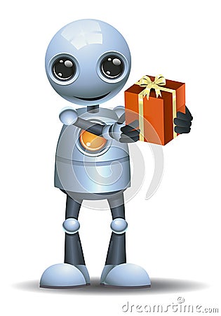 Illustration of a little robot giving present Vector Illustration