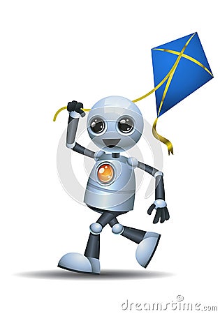 little robot playing kite Cartoon Illustration