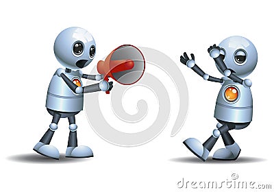 Little robot scolding using megaphone Vector Illustration