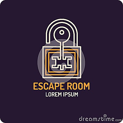 Illustration of lock and key. Real-life room escape and quest game logo Vector Illustration