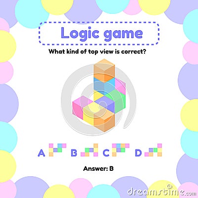 Illustration. Logic game for preschool and school age children. what is the view from the top right Vector Illustration