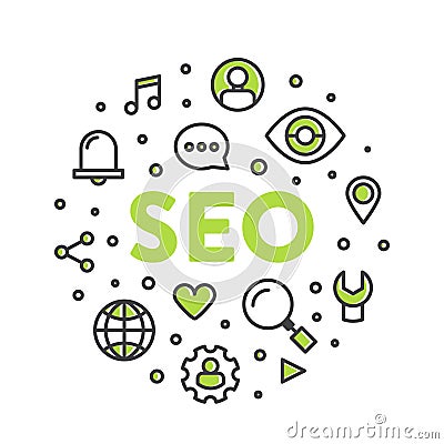 Illustration Logo Concept of SEO Search Engine Optimization Process Stock Photo