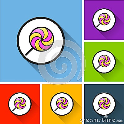 Lollipop icons with long shadow Vector Illustration
