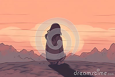 Illustration of a lonely lost person, surreal art, alone loneliness and solitude concept artwork, conceptual painting Stock Photo