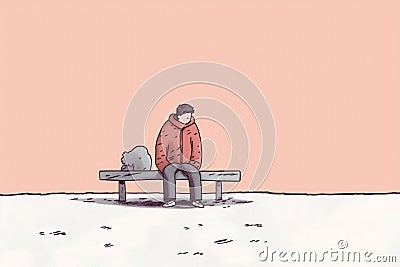 Illustration of a lonely lost person, surreal art, alone loneliness and solitude concept artwork, conceptual painting Stock Photo