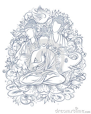 Lord Buddha in meditation for Buddhist festival of Happy Buddha Purnima Vesak Vector Illustration