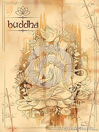 Lord Buddha in meditation for Buddhist festival of Happy Buddha Purnima Vesak Vector Illustration