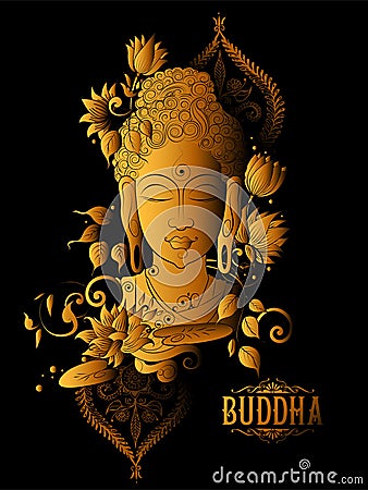 Lord Buddha in meditation for Buddhist festival of Happy Buddha Purnima Vesak Vector Illustration