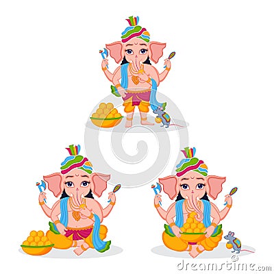 Illustration of lord ganesha set for indian festival of ganesha chaturthi on white background Vector Illustration