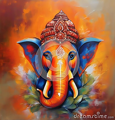 Illustration of Lord Ganesha, son of Shiva and Parvati, revered as the remover of obstacles, worshipped first in Hindu rites. Stock Photo