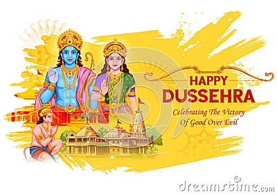 Lord Ram and Sita in Ram Darbar for Dussehra Navratri festival of India poster Vector Illustration