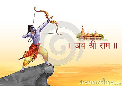 Lord Rama with bow arrow for Shree Ram Navami celebration background for religious holiday of India Vector Illustration