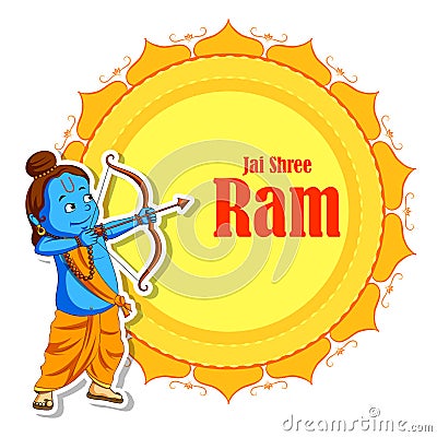Lord Rama with bow arrow in Shree Ram Navami celebration background for religious holiday of India Vector Illustration