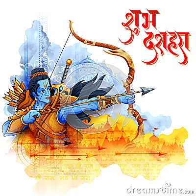 Lord Rama with arrow in Dussehra Navratri festival of India poster Vector Illustration