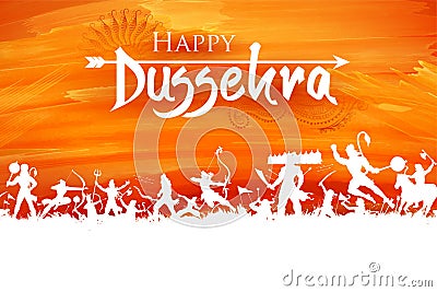 Lord Rama and Ravana in Dussehra Navratri festival of India poster Vector Illustration