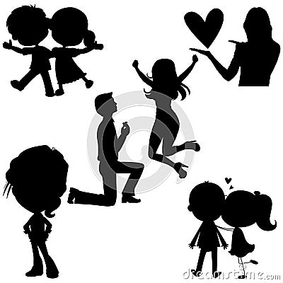 illustration Love, Girlfriend, Valentine's Day, Boy, Girl Couple silhouette collection on white Background Vector Illustration