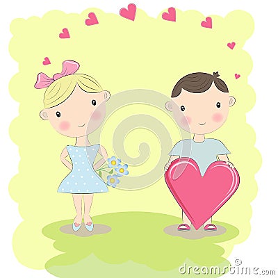 Illustration loving boy and girl. Vector Illustration