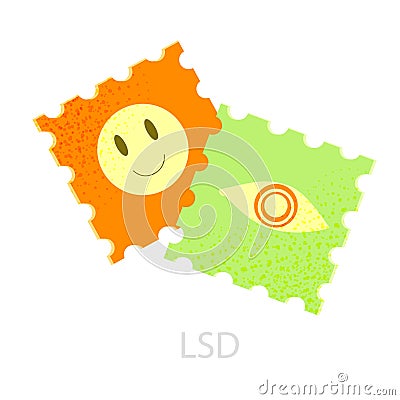 Illustration of lsd stamps with color emoticons. The concept of psychedelic, Vector Illustration