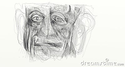 Illustration made from digital drawing showing detail of the face of a man distressed, stunned, amazed. Minimalist and delicate. Stock Photo