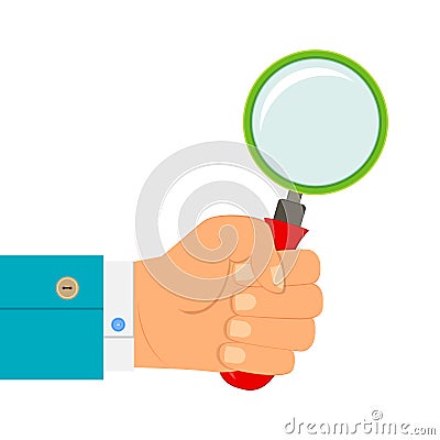 Illustration - magnifying glass in hand businessman Cartoon Illustration