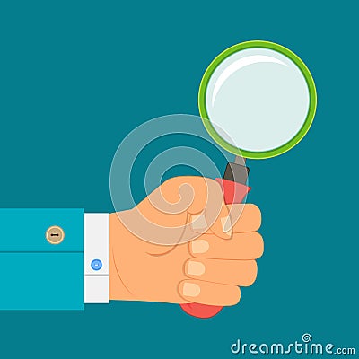 Illustration - magnifying glass in hand businessman Cartoon Illustration