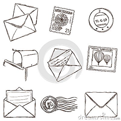 Illustration of mailing icons - sketch style Vector Illustration