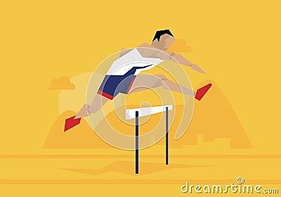 Illustration Of Male Athlete Competing In Hurdles Race Vector Illustration