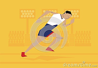 Illustration Of Male Athlete Competing In Sprint Race Vector Illustration