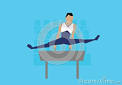 Illustration Of Male Gymnast Competing On Pommel Horse Vector Illustration