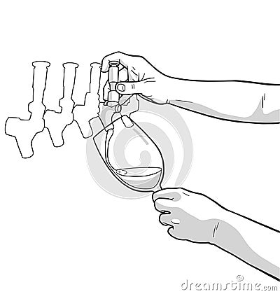 Illustration of male hands pouring red wine from tap Vector Illustration