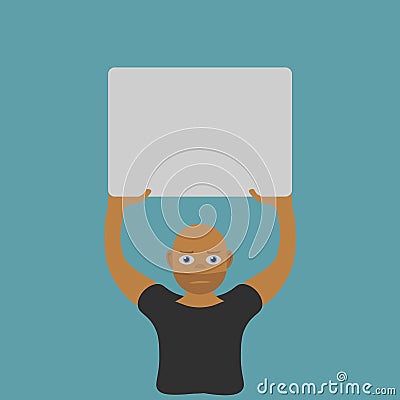 Illustration of a male holding a poster with free space for text on blue background Cartoon Illustration