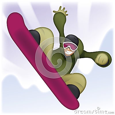 Pro snowboarder cartoon character in action. Sport vector image. Vector Illustration